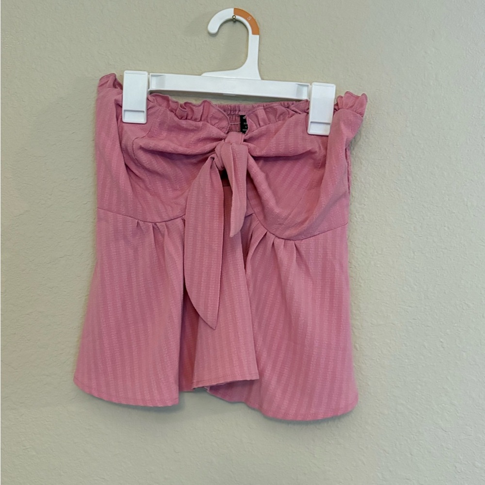 Pink Strapless Top with Bow Detail